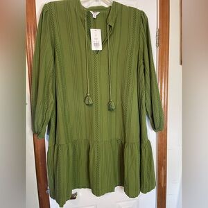 NWT Crown & Ivy Drop Waist Peasant Dress Olive Green Women’s Plus Size 2X